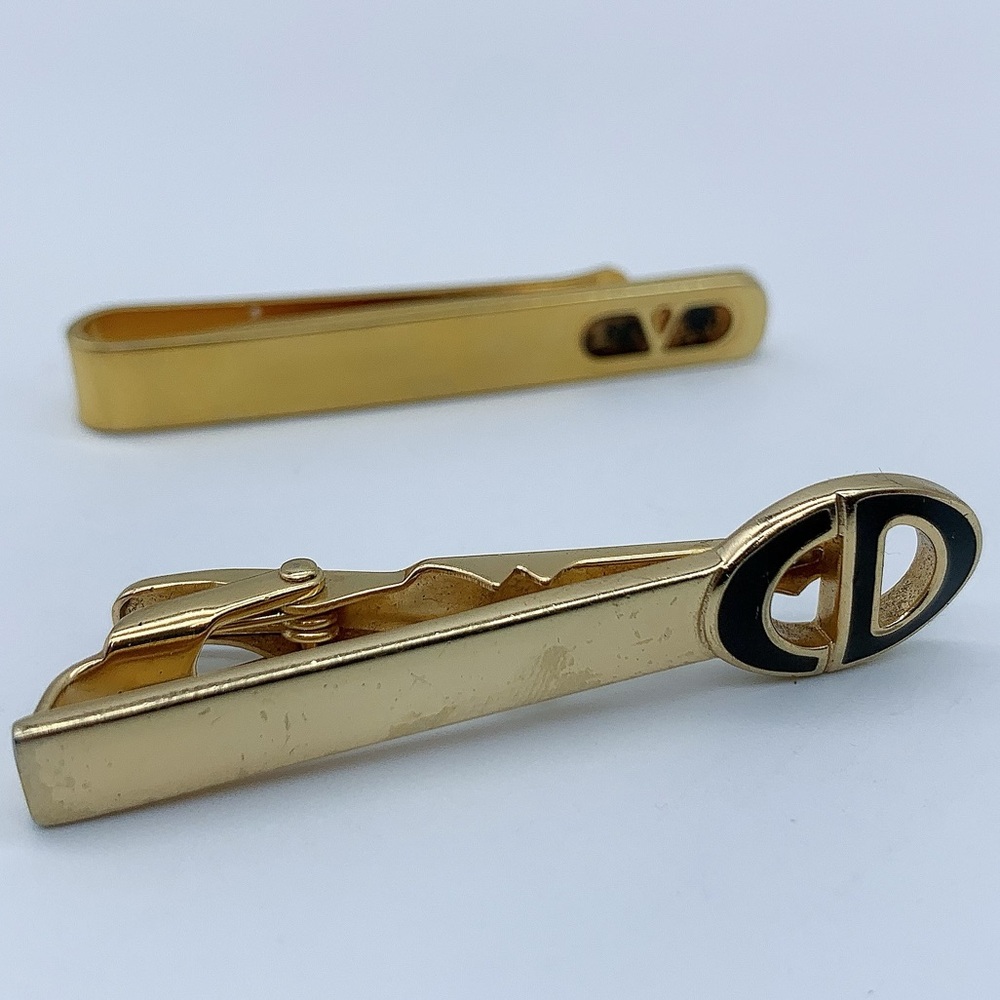 Vintage Christian Dior + Valentino Garavani Gold Plated Logo Tie Clips